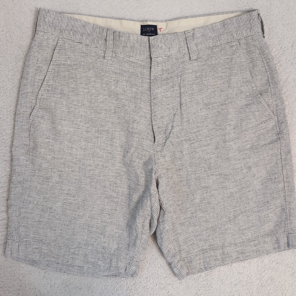 J. Crew Linen Blend Men's Striped Shorts 32x9" Lightweight White Gray